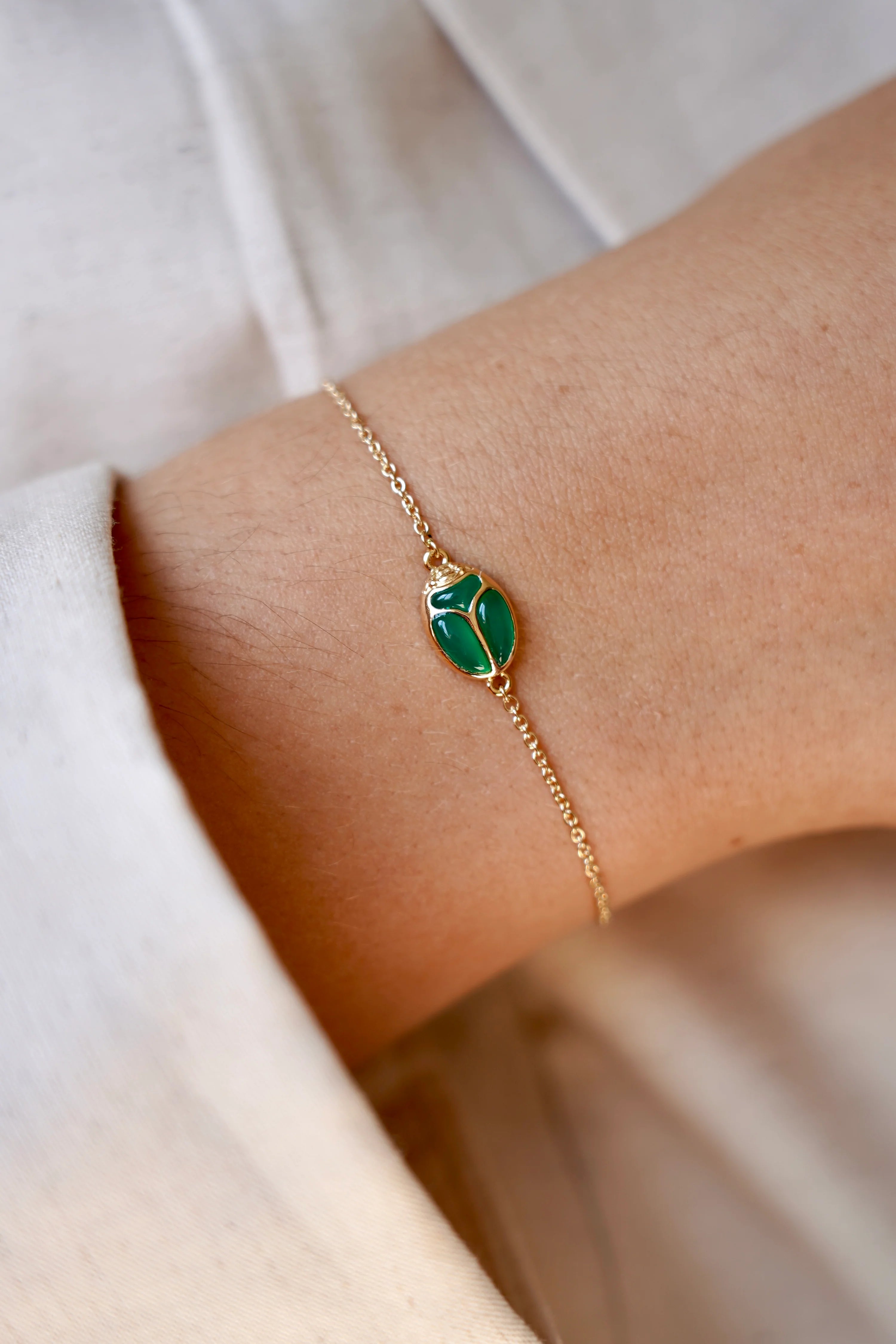 Bracelet SCARABÉE Pierres fines vertes